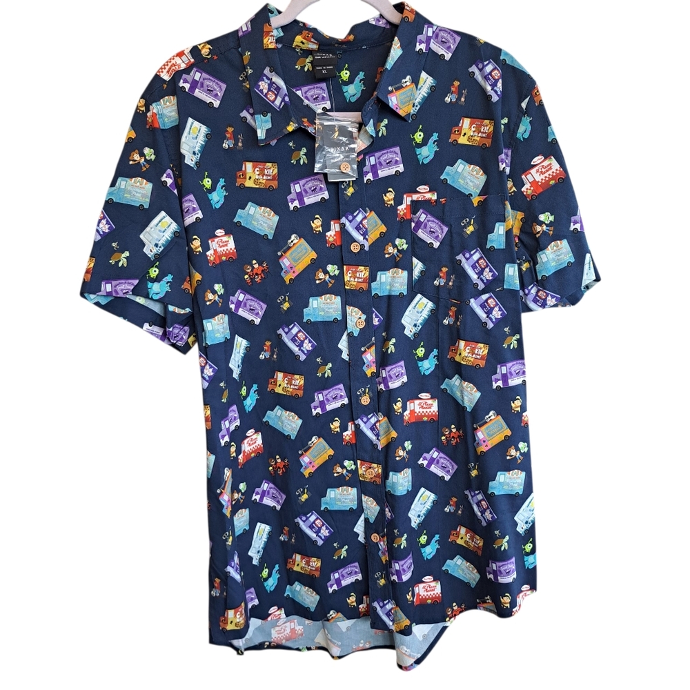 Disney Pixar Food Trucks Woven Button-Up Size: Unisex XL